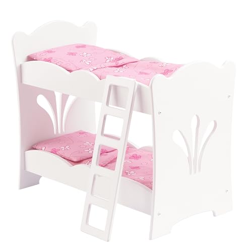 KidKraft KidKraft Wooden Lil Doll Bunk Bed with Pink Butterfly Bedding Set, Furniture for 18-Inch Dolls - White,Gift for Ages 3