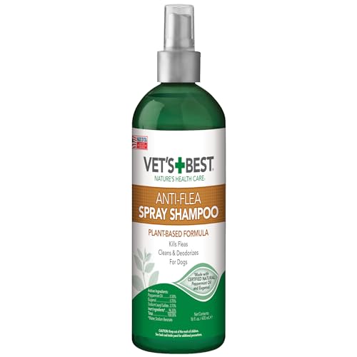 Vets Best Natural Flea and Tick Spray Shampoo for Dogs Natural Plant-Based Formula with Certified Essential Oils Anti-Flea and Tick Treatment with Itch Relief Safe Pest Control 16 oz Bottle