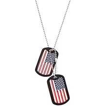 Paialco American Flag Dog Tags Military Necklace Set with Chains & Black Silencers