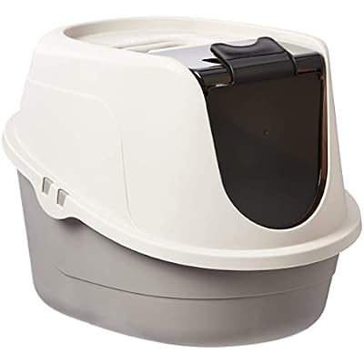 Amazon Basics No-Mess Hooded Enclosed Cat Litter Box with Odor Control and Swinging Door, Large, 24 x 18 x 17, Multicolor