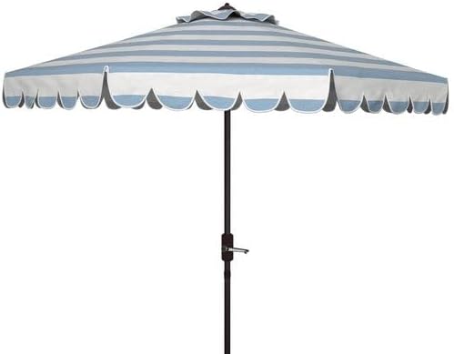 SAFAVIEH Outdoor Vienna Crank Patio Umbrella, 9 ft Baby Blue/White PAT8011U