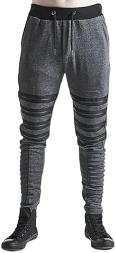 Men's Zipper Knee Korean Style Casual Biker Pants, Tapered Fitted Jogger Trouser, Elastic Waist,Relaxed Sweatpants