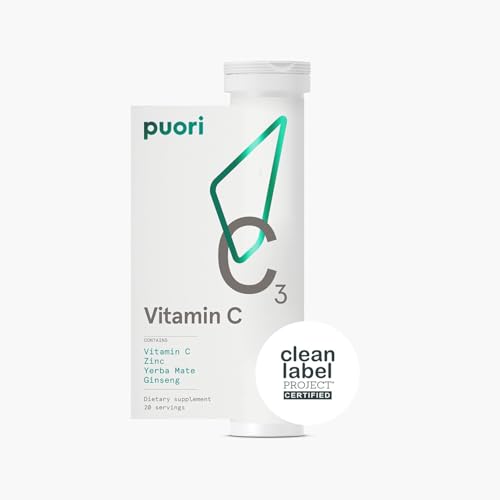 Puori C3 Vitamin C Supplement for Immune and Antioxidant Support - 20 Servings x 2 Packs - Vitamin C, Zinc, Yerba Mate, Ginseng Helps Fight Fatigue and Supports Cognitive Function