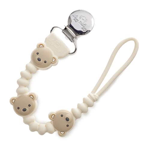 Itzy Ritzy Silicone Pacifier Clip 100% Food Grade Silicone Pacifier Strap with Clip Keeps Pacifiers, Teethers & Small Toys in Place Features One-Piece Design, Bear Character & Silicone Cord Bear