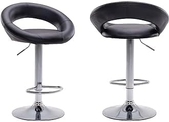 General BAR STOOL: Modern, SMOKED, Faux Leather, Round, Chrome, Simple, 64 cm