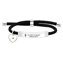 Uloveido Christian Religious Bible Quote Bracelet for Women Encouragement Gift, Black Rope Stainless Steel Tag Bible Engraved Bracelet