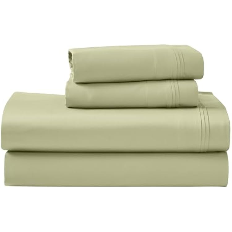 Superior Egyptian Cotton 4 Piece Sheet Set, Luxury 1000 Thread Count, Eco-Friendly, Sustainable Sheets, Ultra-Soft Basics, Solid, Deep Pocket Fitted Sheet, Flat Sheet, Pillowcases, Queen, Sage