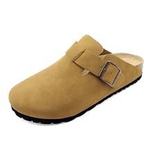 Suede Clogs for Women Slip-On Buckle Leather Mules Cork Footbed Sandals Potato Shoes with Arch Support