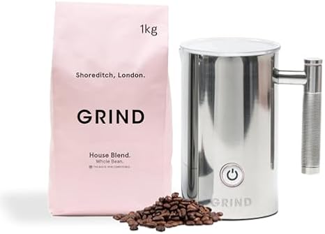 Grind Coffee Station Bundle – 1kg of House Whole Bean Coffee with 3-in-1 Milk Frother – 100% Arabica – Specialty Grade – Save 12%