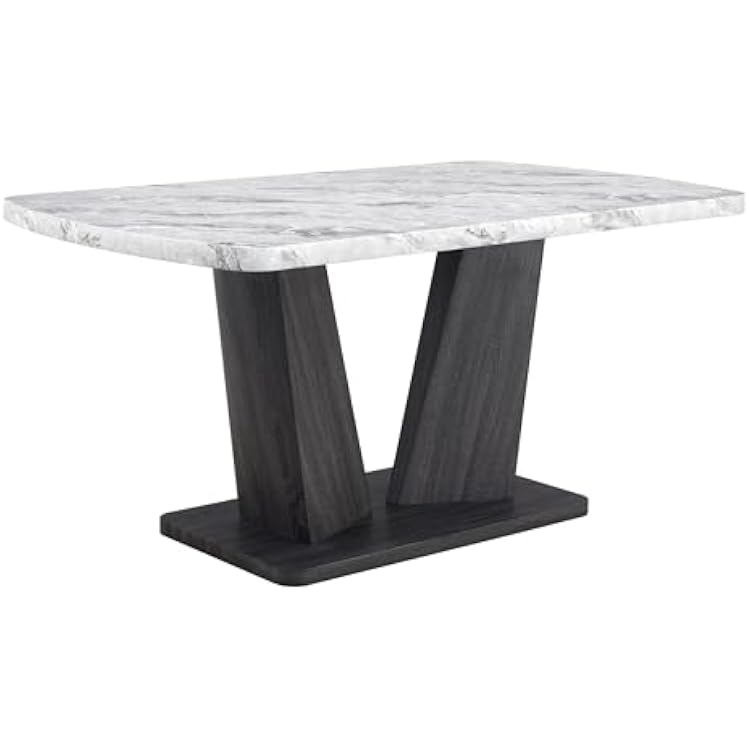 Marble Dining Room Table,63 Modern Dining Kitchen Table,Grey Dining Table for 4-6,Grey Marble Kitchen Table,Dining Room Table with V-Shape MDF Base and Faux Marble Top for Kitchen,Restraut