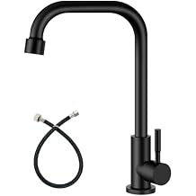 Heyalan Faucet Cold Water Only Single Lever Handle SUS304 Sink Bar Tap 360 Degree Swivel Spout Decked Mounted Longer Thread Pipe, Matte Black