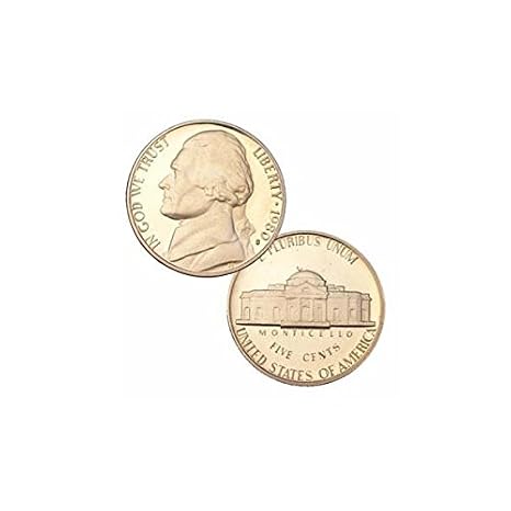 1980 S US Mint Jefferson Proof 5 Cent Nickel Coin
