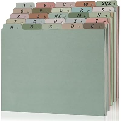 1 Set 25 Alphabet File Dividers A-Z Top Tab File Guides Letter Size 15 Cut Tab Manila Alphabetical File Organizer File Cabinet Dividers for Work Office Home School and Desk OrganizerMorandi