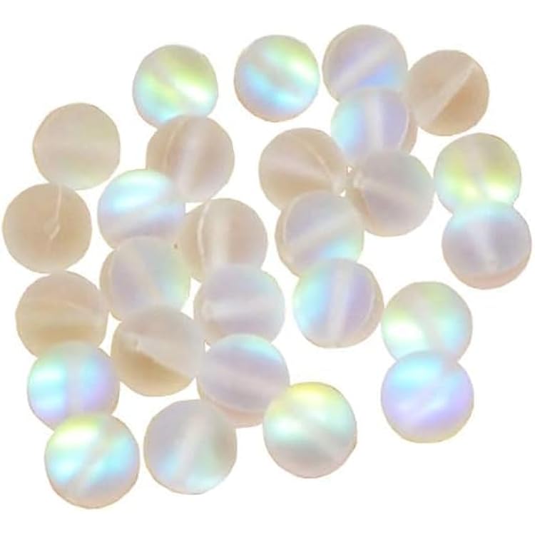 100Pcs 8mm Matte Crystal Glass Beads Mermaid Aurora Beads Moonstone Beads Bead Assortments for Jewelry Making Arts, Crafts