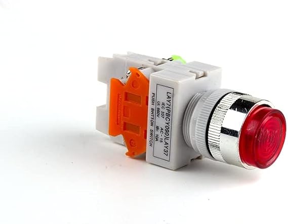 22mm LAY37-11DN/DZ with Lamp Push Button Switch Self-Locking/Latching/Self-Reset/Momentary NO/NC 12V 24V 36V 48V 110V 220V 380V (Color : Red, Size : SELF-Locking_36V)
