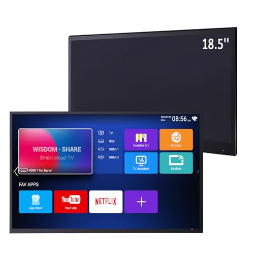 elecsung 18.5 inch Smart Black TV for Bathroom,Waterproof TV ATSC Tunner Android 11.0 for HotelKitchen,Built-in Speakers,Wi-fi and Bluetooth,B185,Model 2024
