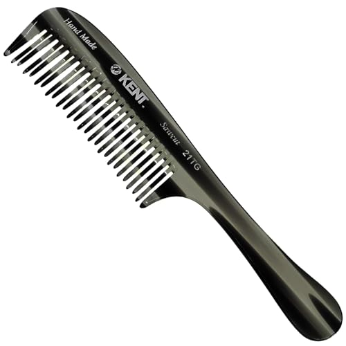Kent 21T Black Graphite Large Detangling Comb, Wide Teeth for Thick Curly Wavy Hair. Long Hair Detangler Comb For Wet and Dry. Handmade of Quality Cellulose, Saw-Cut Hand Polished, Made in England