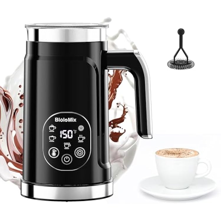 BioloMix Electric Milk Frother 4 in 1 Automatic Hot and Cold Milk Frother Warmer for Milk Latte Foam Maker Hot Chocolates Cappuccino Black