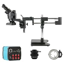 Microscope Accessories Kit 3.5X-90X 180X Simul Focal Black Trinocular Microscope Double Boom Stand 37MP HDMI Digital Camera for Phone PCB Repair Soldering Microscope Slides