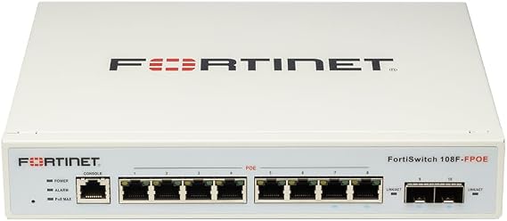 Fortinet FortiSwitch 108F-FPOE Layer 2 Switch. Managed. 8XGE Port, 2X SFP Port, 1X RJ45 Port. Fanless Design