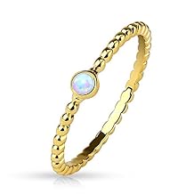 Spikes Opal Set Gold Plated Braided Stackable Ring/Mid Ring