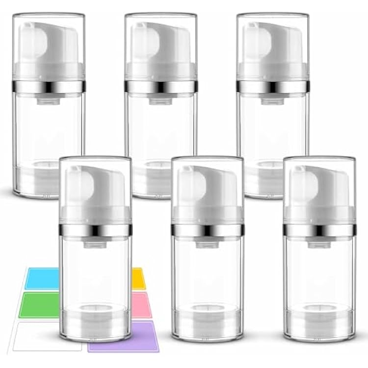 Cosywell Airless Pump Bottles 1.7oz50ml 6 Pack Pump Bottle Dispenser Empty Moisturizer Airless Pump Jars Cosmetic Pump Container Travel Pump Bottles for Shampoo Lotion CreamClear