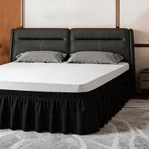 ANARACHON Twin Bed Skirt, Elastic Wrap Around Bed Skirt Twin Size, Bed Skirts for Adjustable Bed, Easy Fit with 14" Drop Length Tailored Drop Dust Ruffle (Black)