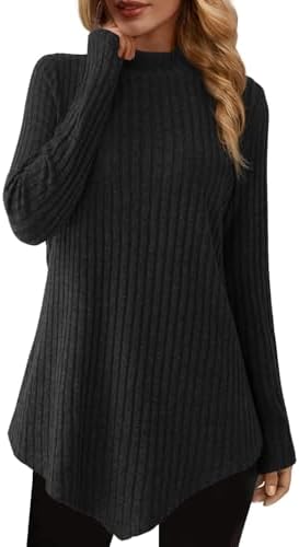 JUSTFASHIONNOW Mock Turtleneck Tops for Women Cozy Sweaters Trendy Long Sleeve Shirts Tunic Tops to Wear with Leggings