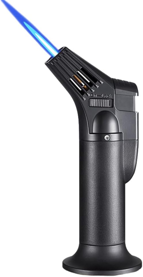 Butane Torch, Mini Torch Kitchen Blow Torch Creme Brulee Torch Refillable Torch Lighter, Cooking Torch with Safety Lock & Adjustable Flame for Baking, Crafts, BBQ (Butane Gas Not Included) (Black)