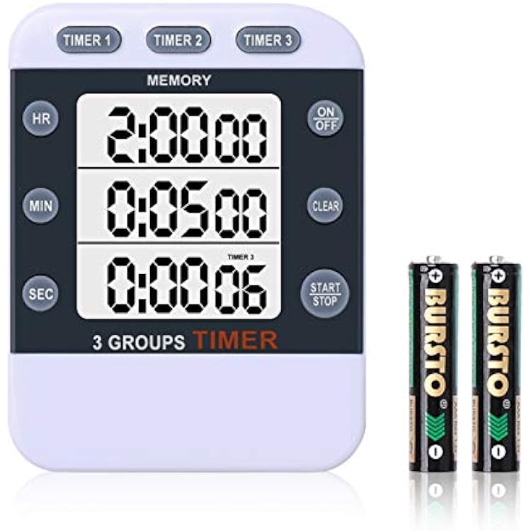 Digital Dual Kitchen Timer, Cooking Timer, 3 Channels Count Up & Down with Magnetic Back, Large Display, Adjustable Volume, ONOff Switch Stopwatch, Battery Included