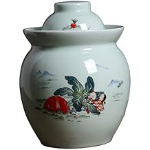 Thickened Ceramic Fermentation Crock Pickling Pot,Traditional Chinese Porcelain Pickle Jar,Fermenting Jar with Water Seal Airlock Lid Stoneware Fermenter for Kimchi 1.5KG