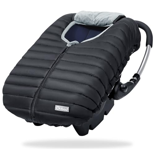 Orzbow Car Seat Cover Baby, Winter Car Seat Cover for Infant Boys & Girls, Warm Carseat Covers Baby with Plush Lining for Cold Weather, Waterproof, Universal Fit, Newborn Essentials, Black