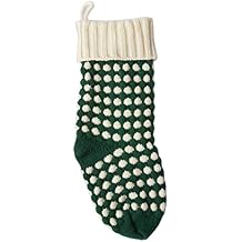 Cable Knitted Jacquard Chritmas Stocking Gift Bag 14" Small Size Dot Green