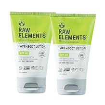 Raw Elements Face and Body Mineral Sunscreen SPF 30 Tube, Organic Sunblock Daily Protection, Non Toxic Reef Safe, Water Resistant, Cruelty Free, 3 oz (Pack of 2)