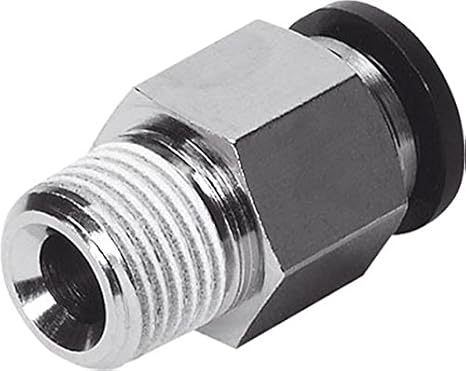 Festo 153006 QS-3/8-8 Push-in Fitting, Nickel Finish Minimum Order Requirement 10 / Order in Multiple of 10