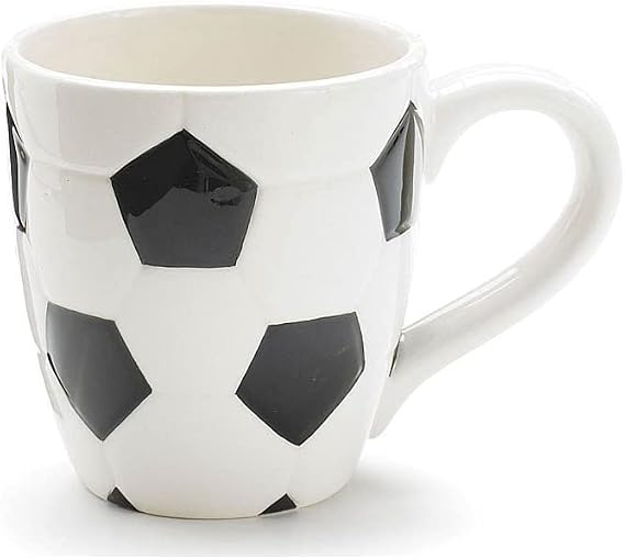 burton + BURTON Soccer Ball Ceramic Mug, 15oz Hand-Painted Sports Coffee Cup for Coaches and Fans, Black and White Pattern