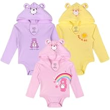 Care Bears Baby Girls 3 Pack Hooded Cosplay Bodysuits Newborn to Infant Sizes (Newborn - 24 Months)