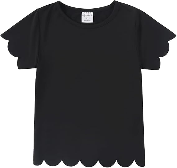 Noomelfish Girls Short Sleeve Scalloped Edge T-Shirts Casual Cute Summer Tee Tops Blouse (5-12 Years)