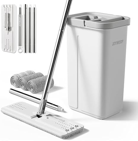 JOYMOOP Mops and Bucket with Wringer Set with 61" Mop Handle with Flexible 13" Flat Head with Flat Mop