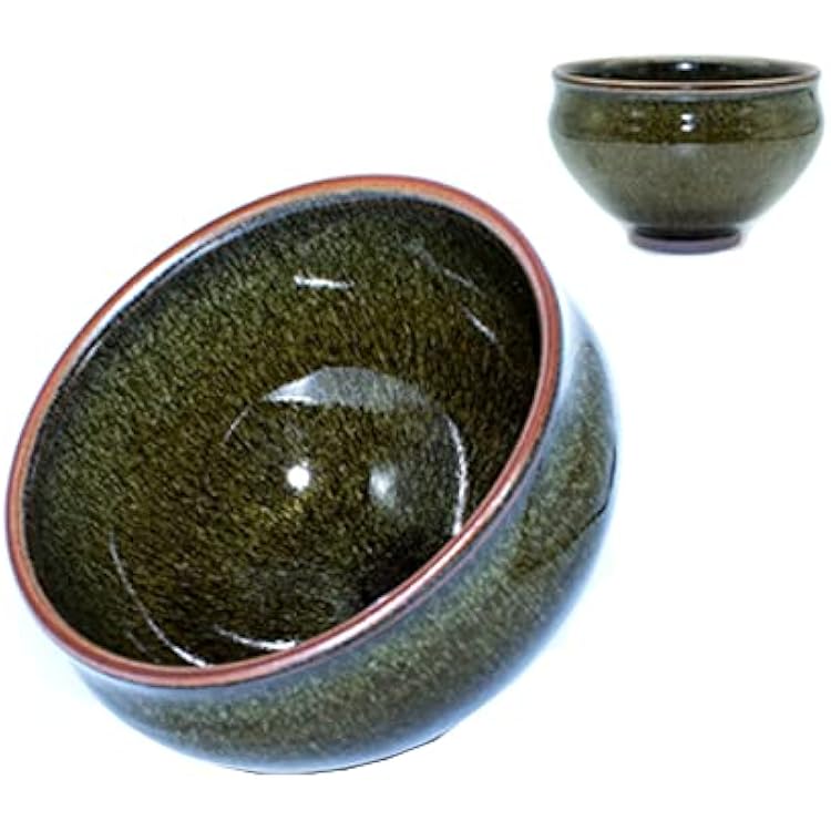 Maya Star Traditional Handmade Vintage Tenmoku Teaware Artistic Handle Glazes JianZhan Tea Cup Ceramic Cup Gift 140 mlDark Green