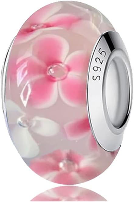 Handmade 925 Silver Murano Flower Bead Charms Fit Pandora Bracelets
