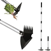 Weed Puller Tool with Long Handle, 62inch Efficient Weed Remover Tool, 2-in-1 Weed Rake and Hoe Garden Tool for Easy Weed Removal & Deeper Root Digging, Manual Weeder Tool for Yard Flower Bed