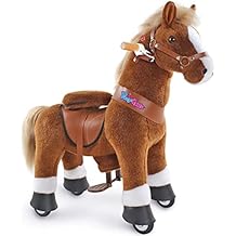 PonyCycle Riding Horse Toy with Brake, Sound Mechanical Pony Classic Model U Brown Giddy up Pony Plush Walking Animal Size 3 for Age 3-4 Years - Ux324