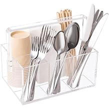 My Space Organizers Utensil Holder Silverware Caddy Countertop Cutlery Organizer For Napkins Flatware Spoon Fork Knife For Picnic Party Plastic Acrylic
