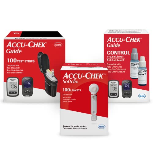 Accu-Chek Softclix Diabetes Blood Sugar Test Kit for Diabetic Glucose Monitoring: 100 Softclix Lancets, 100 Guide Test Strips, and Control Solution Packaging May Vary