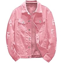 Men's Distressed Denim Jacket Casual Ripped Holes Button Down Trucker Jackets Jean Coat