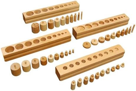 Kinderhuis-Knobbed Cylinder Beechwood Blocks Set of Four, Premium Classroom Grade, Heavy pcs, Shine, Montessori Materials, Pre Casa, Casa, 0-3 Years 3-6 Years