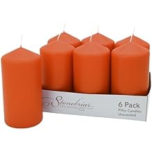 Stonebriar Unscented Pillar Candles 65 Hour Burn Time, Long-Lasting Wax Candles for Weddings, Holidays, Home Decor & Special Events, Pack of 6, Orange, 3" x 6"