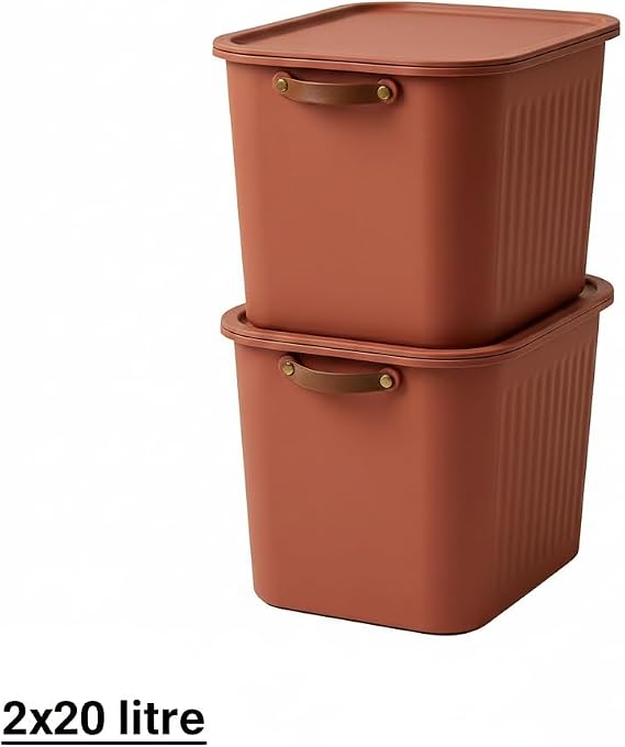 2 Adet Modern Kapaklı 20 litre Saklama Kutu Seti -ÖZel kulplu– Turuncu -Taşınabilir Kulplu, Dolap İçi Düzenleyici, Çok Amaçlı Organizer Kutu, Oyuncak & Kıyafet Kutusu