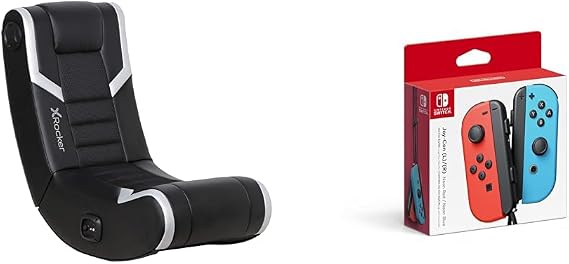X Rocker Eclipse Video Gaming Floor Chair, Headrest Mounted Speakers, 2.0 Bluetooth, Wireless, 5110301, 31" x 27.5" x 16.5", Nintendo Joy-Con (L/R) - Neon Red/Neon Blue